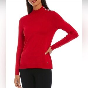 Calvin Klein/ NWT/ Red/ mock Neck with Gold buttons / size M/M